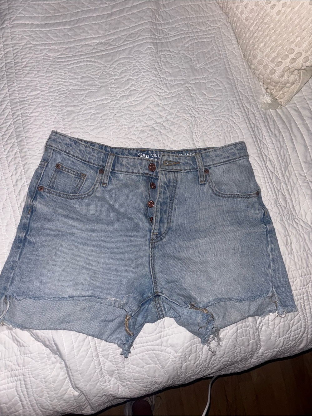 GAP Light Blue High-Rise Button-Fly Denim Cutoff Shorts